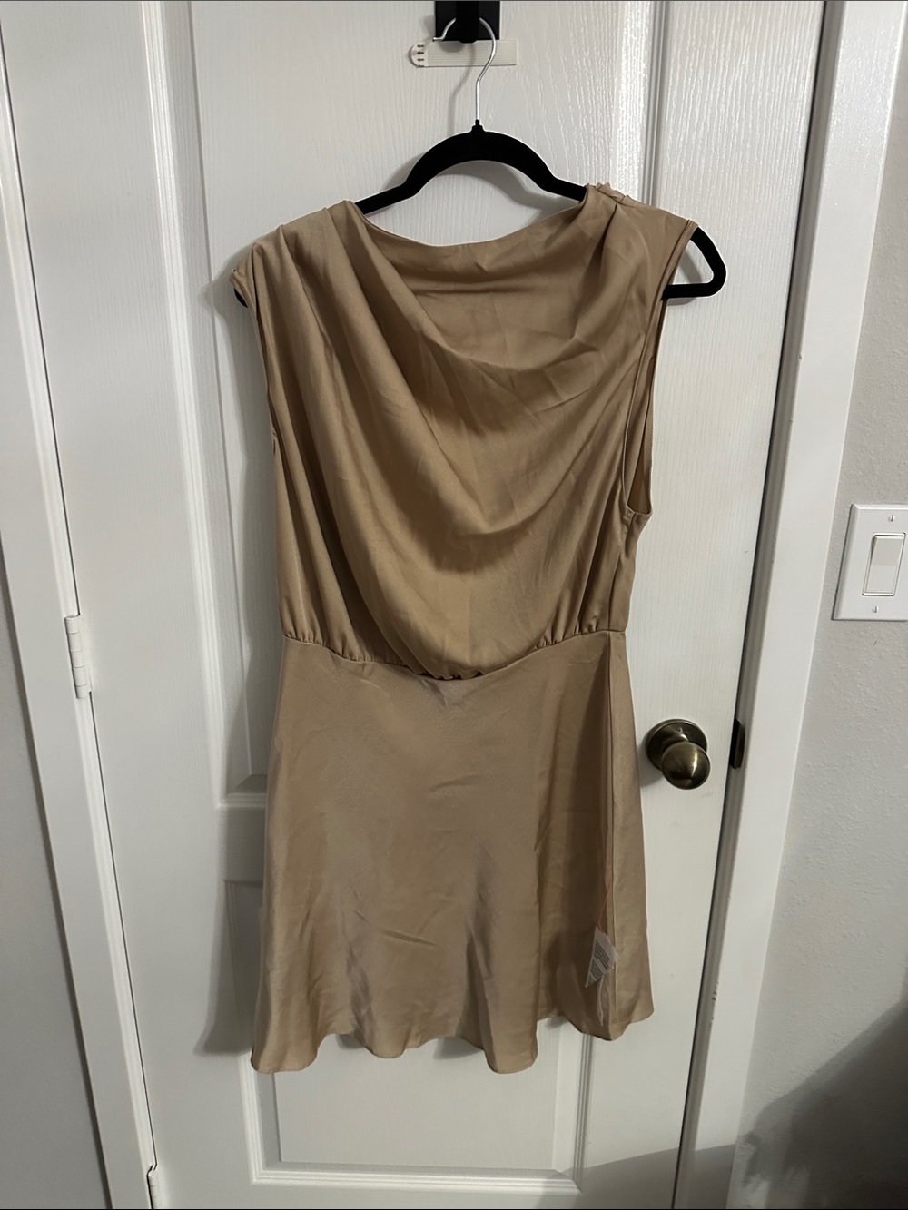 Sleeveless Cowl-Neck Women’s Dress in Beige